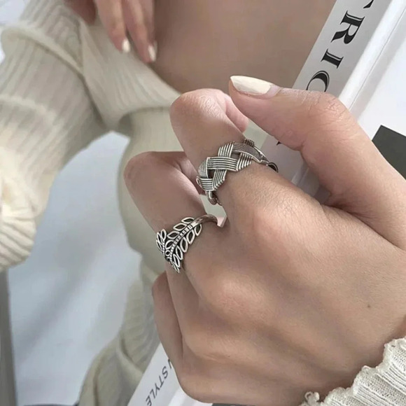 Minimalist 925 Sterling Silver Leaf Ring Criss Cross Ring Dainty Wrap Twist Ring - Picture 3 of 7